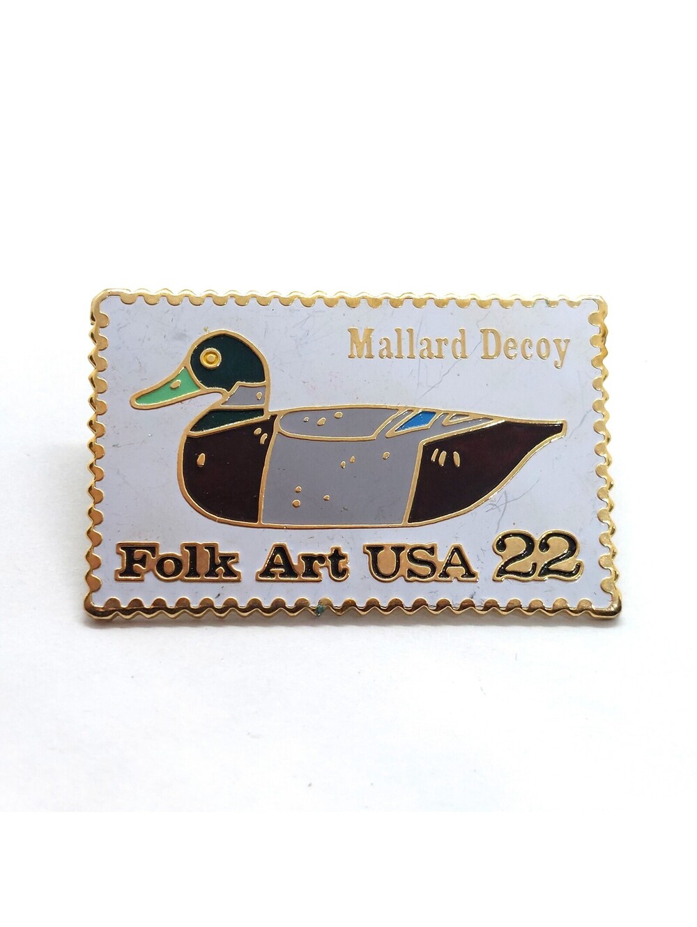 Vintage USPS Mallard Decoy Folk Art USA 22 Cent Stamp Enamel Pin Postal Lapel